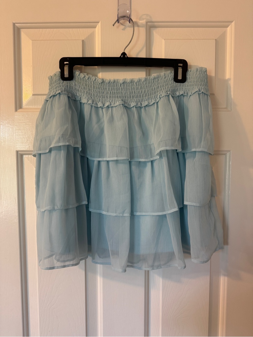 Light Blue Tiered Chiffon Mini Skirt